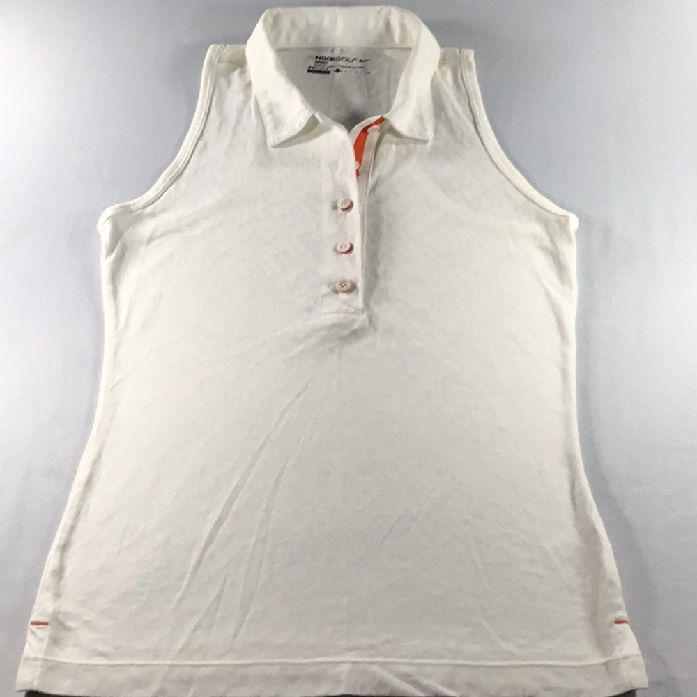 Nike Preppy Y2K White Sleeveless Racerback Polo Tank DriFit Orange Placket SizeS